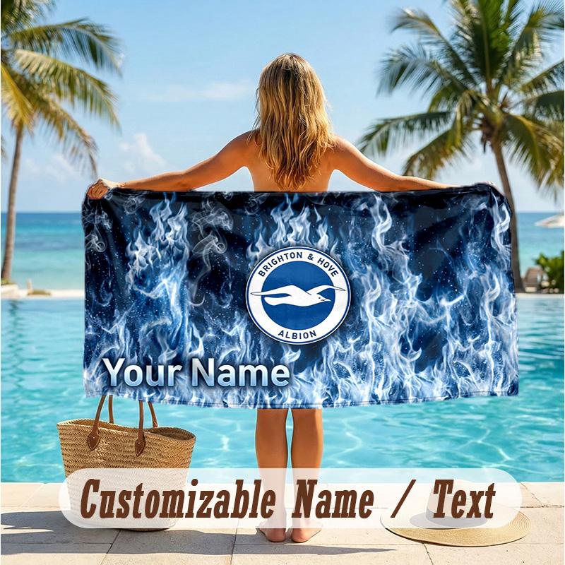 Custom Text Beach Towel, Soft Absorbent Swimming Multi-use TowelBrighton & Hove Albion Football