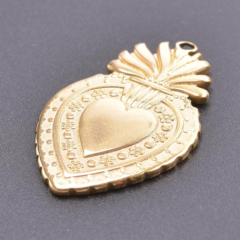 5pcs/Lot Gold Color PVD Stainless Steel Sacred Heart Pendants For Jewelry Making Supplies Sun Love Charm DIY Necklace Bracelets