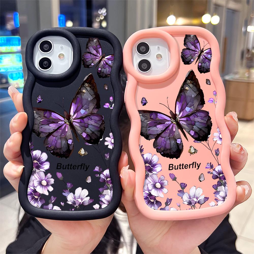 

М який силіконовий чохол Macaron Phone Case з малюнком Big Wave Edge Протиударний захисний гумовий чохол для Samsung Xiaomi Poco Redmi Xiaomi Poco C55 рожевий