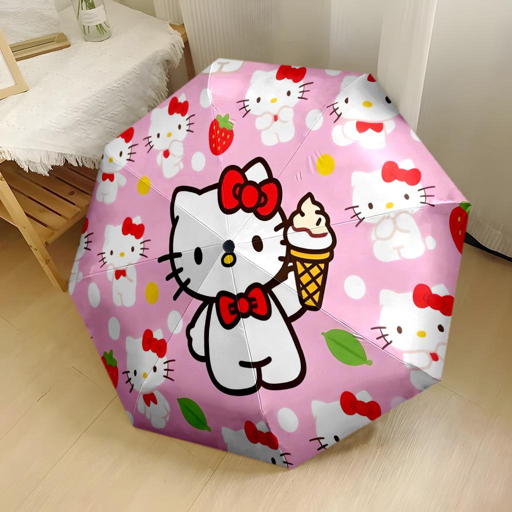 Hello Kitty Strawberry Floral Compact Travel Automatic Umbrella Compact 8 Rib Design Compact Design Perfect for Outdoor Adventures Elegant Umbrella