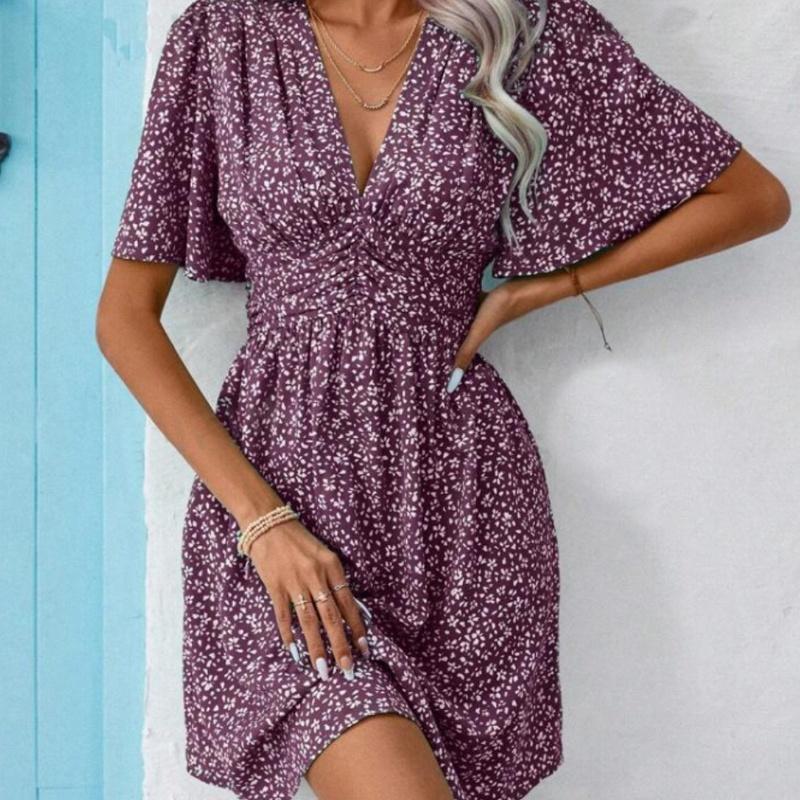 V-Neck Summer Floral Vacation Maxi Dress L