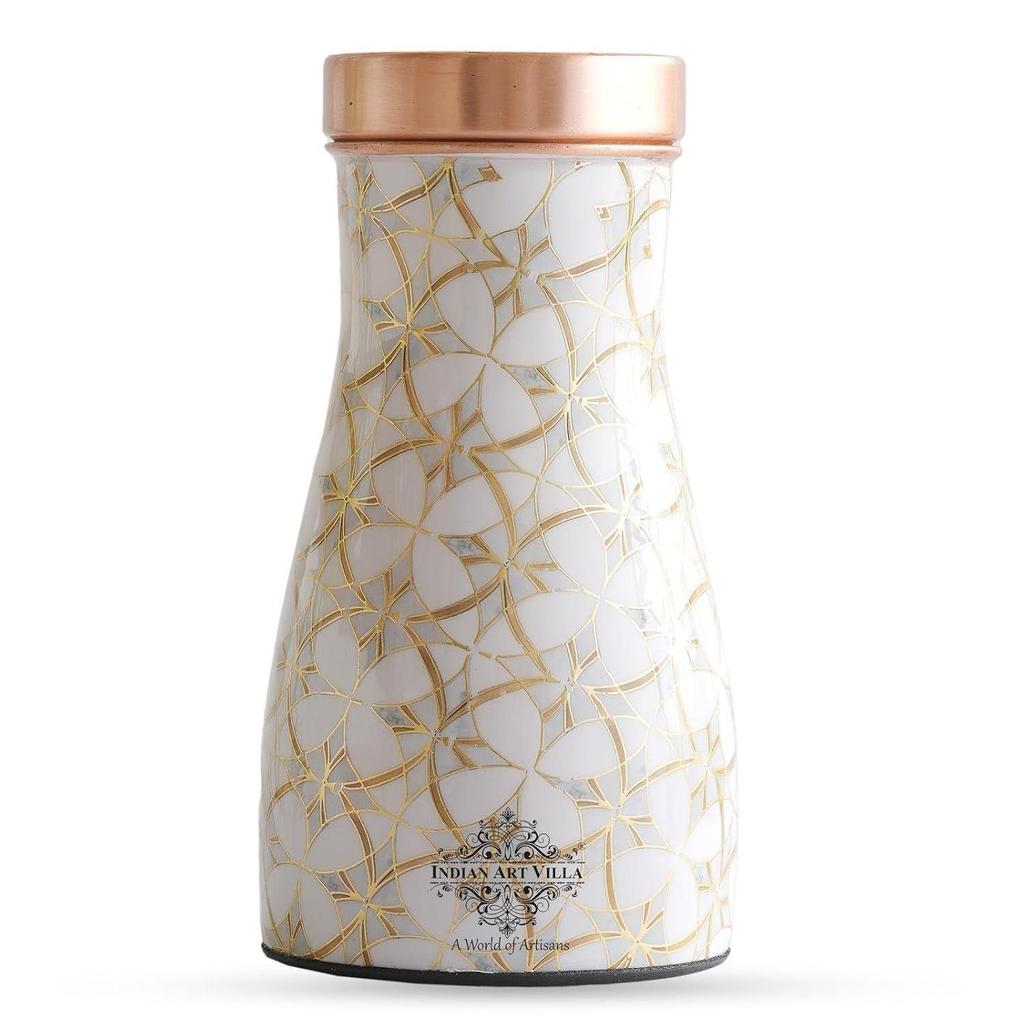 Gold Block Print Copper Water Bedroom Bottle, Designer Copper Drinkware, Volume- 950 ML