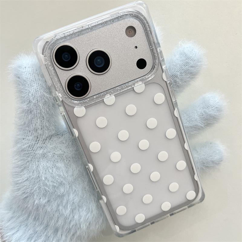 Korean Style Solid Color Polka Dot iPhone 17 / 16 Pro Max / 15 Pro Phone Case
