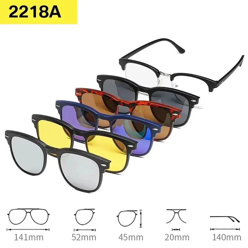 6 In 1 Myopia Magnetic Sunglasses Men Polarized Clip On Women Small Square Glases Ultra-Light Night Vision Eyewear -1.0 TO -6.0