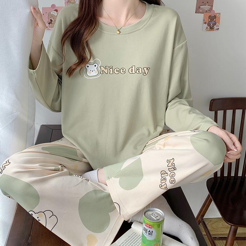 Douyin Live Pajamas Women's Round Neck Can Be Worn Outside, Autumn Simple Casual Style Women's Long-sleeved Loungewear Casual Suit