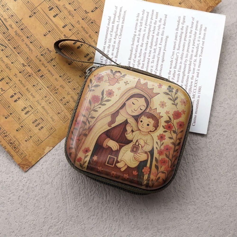 Virgin Mary Jewelry Box Zippered Christian Gift Portable Prayer Rosary Storage Bag  Devotees