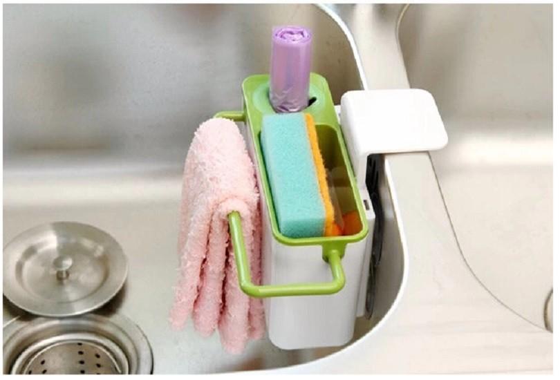 Stylish Green With White Suction Cup Base Kitchen Brush Sponge Holder For Easy Draining