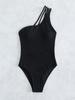 Eine Schulter Frauen Ein Stück Badeanzug Schwarz Weibliche Bademode Retro Schwimmen Anzug Bandage Badeanzug Bademode