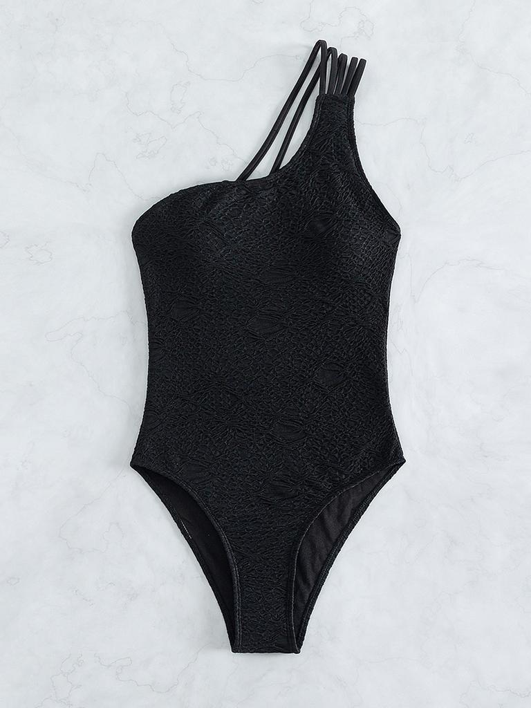Eine Schulter Frauen Ein Stück Badeanzug Schwarz Weibliche Bademode Retro Schwimmen Anzug Bandage Badeanzug Bademode