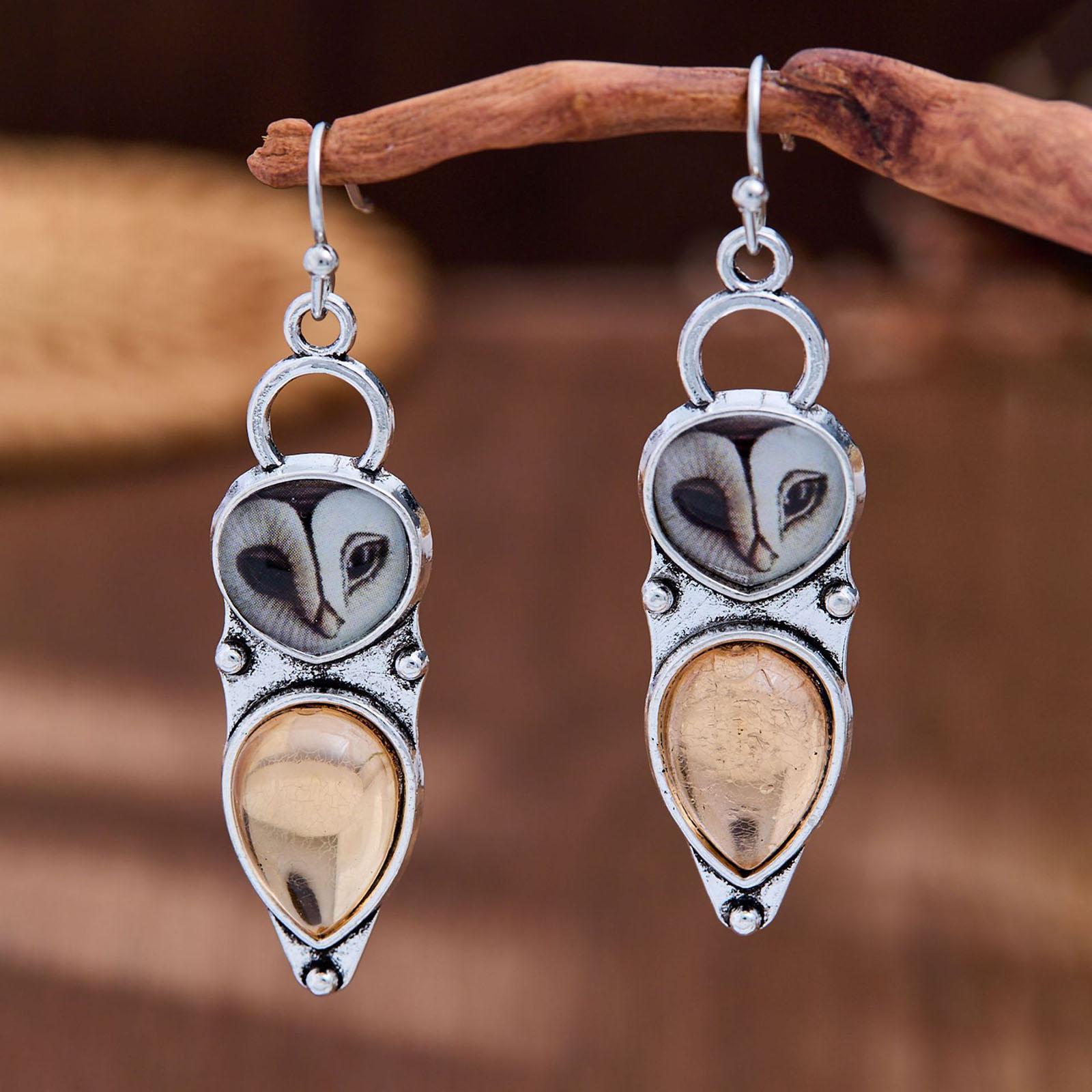 

Personality Owl Cat s Eye Resin Earrings One Size белый