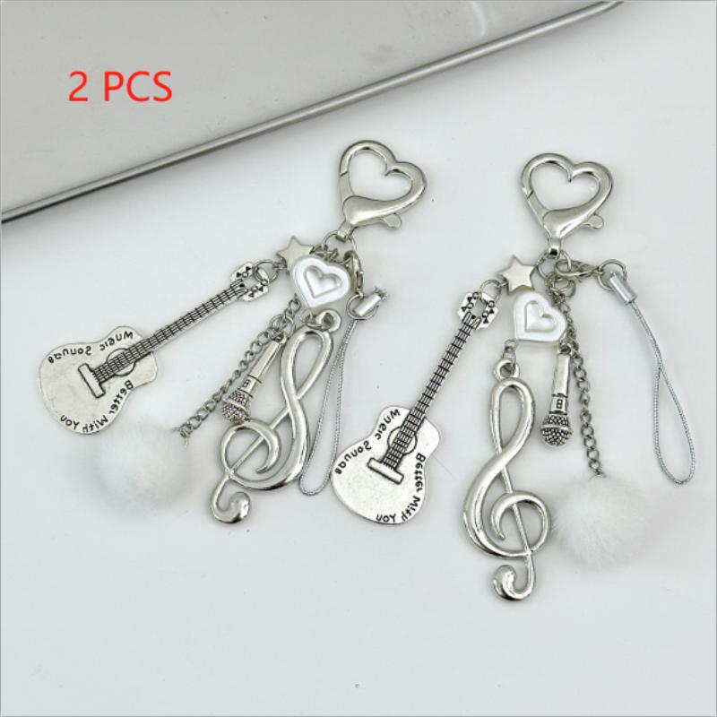 

1/2 Pcs Cute Sweet Musical Note Guitar Keychain Pendant Charm Phone Chain Backpack Decor Keyring Girly Bag Hanging Ornament Gift 2 PCS