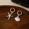 Summer Niche Design Sense Starfish Shell Asymmetrical Ear Buckle Diamond Pearl Fashion Simple Temperament Earrings