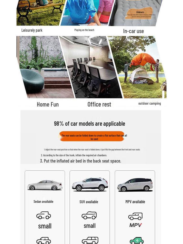 Universal Inflatable Car Mattress - Portable Folding Flocked Bed for Back Seat, SUV, and Sedan Trunk