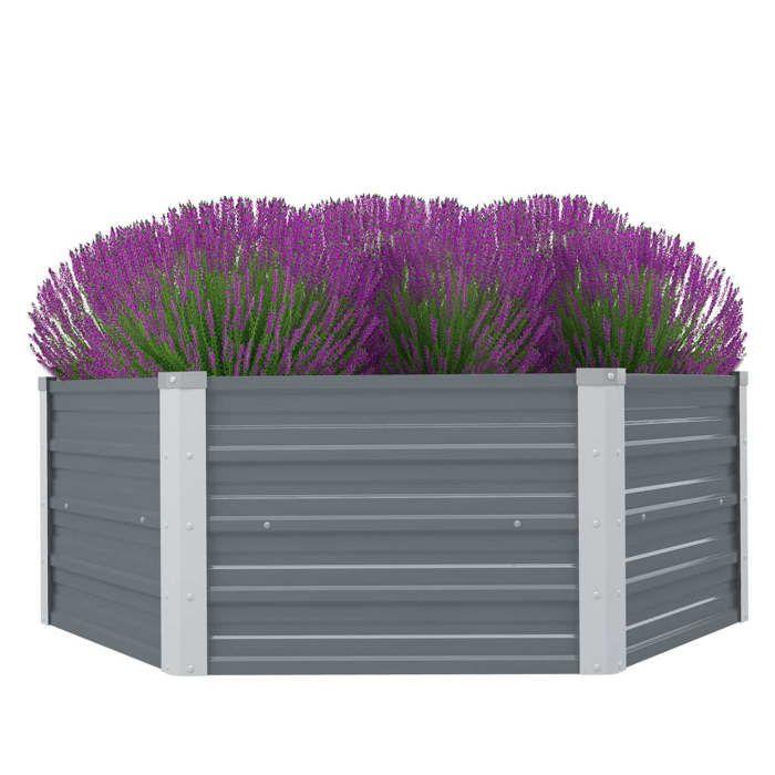 Jardinière - vidaXL - Hexagonale - Acier galvanisé - 129 x 129 x 46 cm - Gris