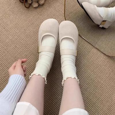 Chaussures simples en daim rouge clair à bouche, chaussures plates décontractées souples de style fée douce rétro nouveau printemps et automne pour femmes