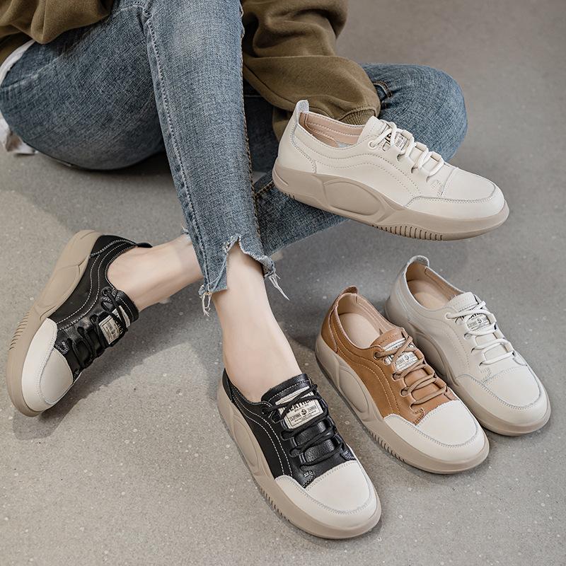 Fujin 3cm 2024 Synthetic Genuine Leather Spring Loafer High Brand Platform Autumn Vulcanize Chunky Sneaker Wome Flats Shoes