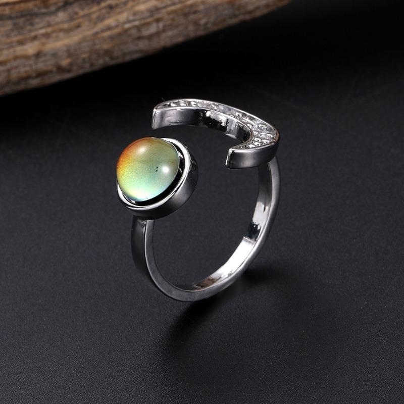 Huajie Moon Opening Warm Gradient Color Stone Rings for Women Elegant Retro Party Charms Ring Fashion