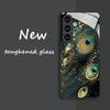 Peacock Feather Pattern Tempered Glass Phone Case Suitable for Samsung Galaxy S26 S25 S24 S22 S21 S20 FE/Ultra/Plus Dustproof