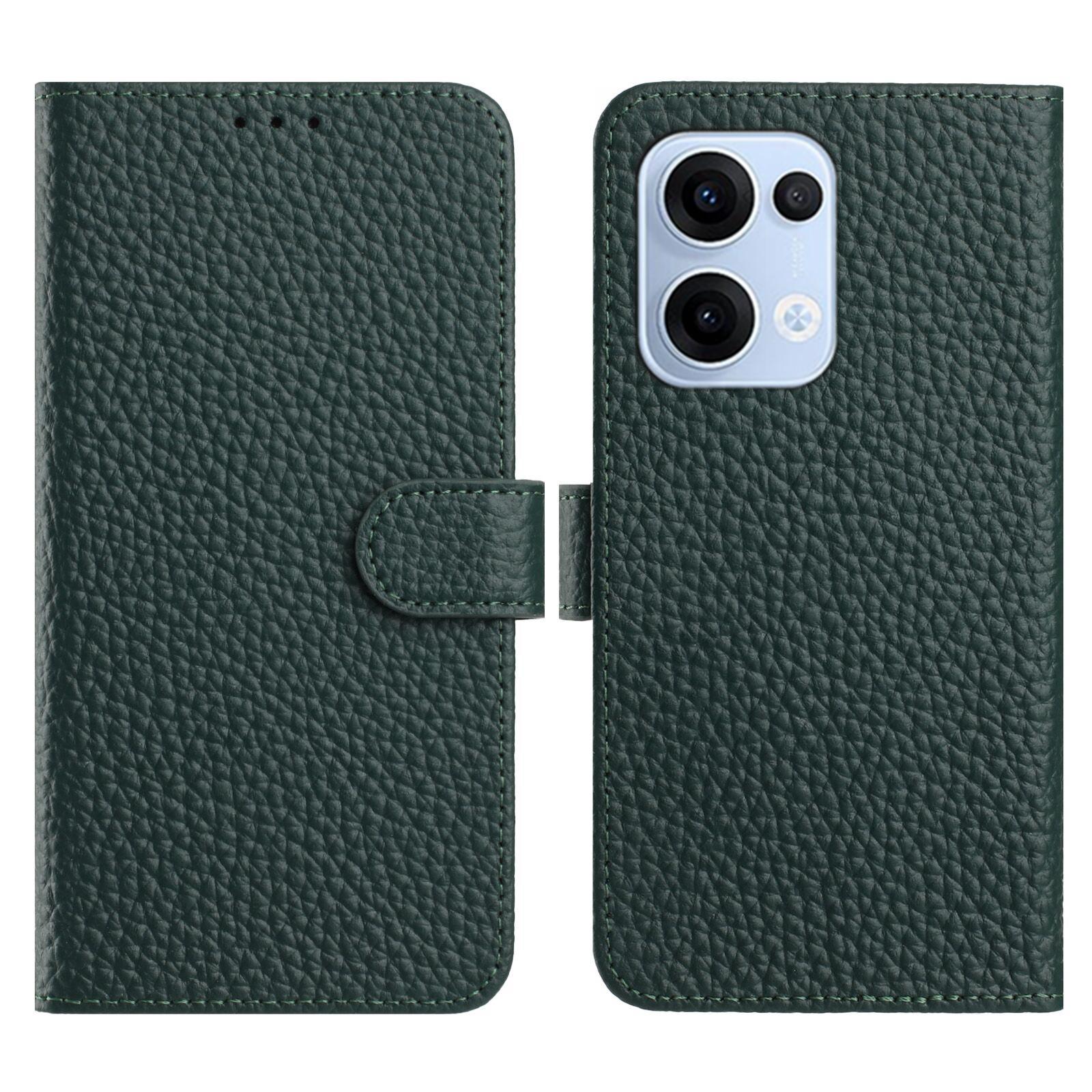 

For Oppo Reno13 5G (Global) Case Wallet Stand Litchi Texture Genuine Cow Leather Flip Phone Cover Green