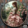 Vintage 2D Plane Round Wood Board Wall Art 8x8, Retro Woman Painting Metal Sign for Home Decor Kitchen Cafe Bar Living Room