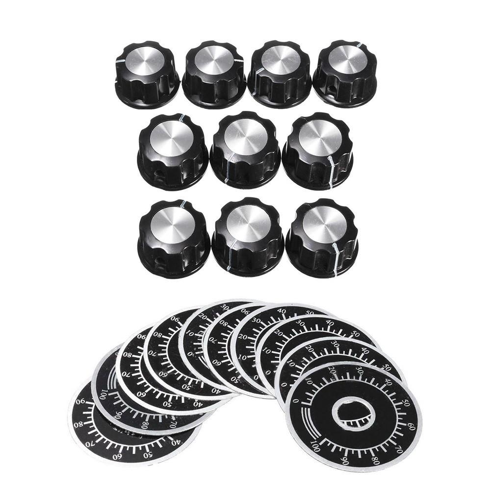 10PCS Rotary Potentiometer Knobs With 10PCS Counting Dial 0-100 Scale
