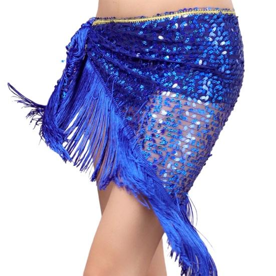 Dámský hip šátek na břišní tance s třásněmi a flitry Trojúhelníkový wrap sukně Pasový řetízek Kostým pro vystoupení na hudebním festivalu