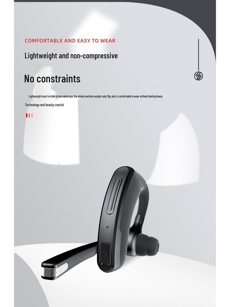 Qualcomm Bluetooth Single-Ear Business Earphone with Dual Mic Noise Cancelling and Long Battery Life