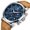 BENYAR Chronograph Watch with Leather and for Business and Formal Wear Men's Multi-Calendar Strap, Water-Resistant Scratch-Resistant Brown-Blue Dial,