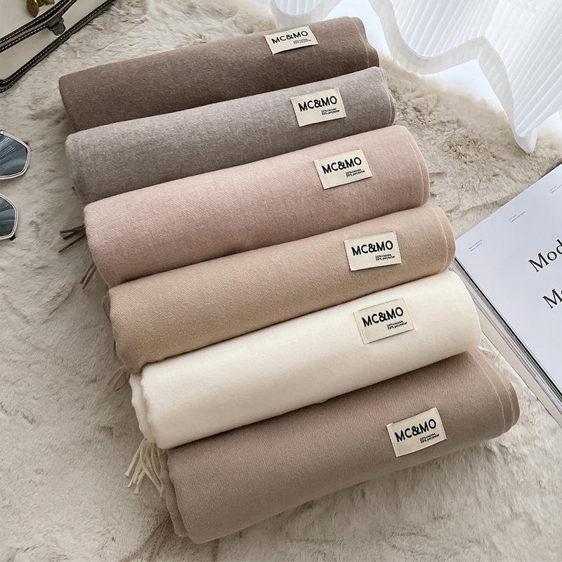 Winter Cashmere Solid Color Pashmina Tassel Scarf for Women Warm Scarves Wraps Girls Thicken Warm Shawl Wrap Echarpe Stole