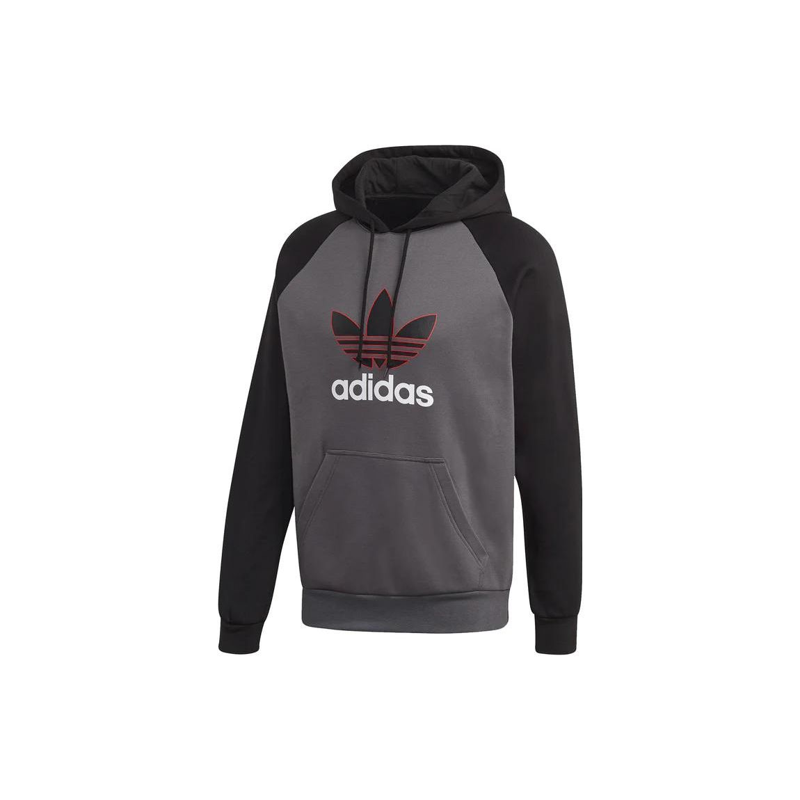 Adidas Originals 2.0 Linear Overhead Hoodie Color Block Letter Print Long Sleeve Sweatshirt Men hoodies Dark-Gray FT9276 S