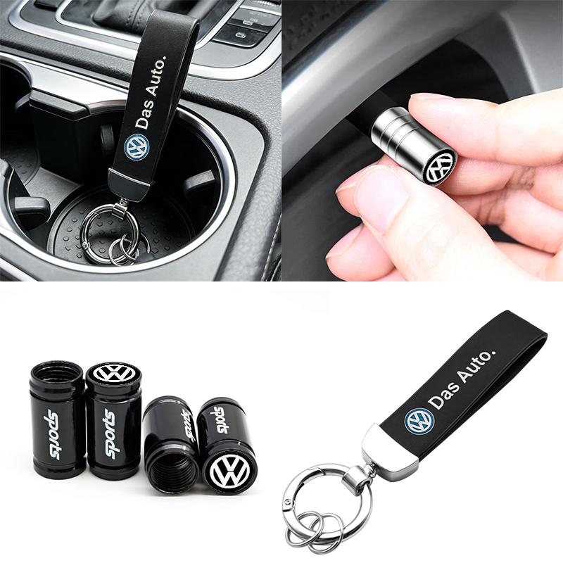 For VW Passat Touareg Magotan Golf 6 7 8 Polo Tiguan GTI Logo Car Tire Wheel Valve Caps Cover Key Chain Ring Keychain Accessory