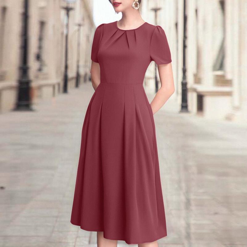 ZANZEA Vestido informal de verano para mujer, con cuello redondo y manga corta