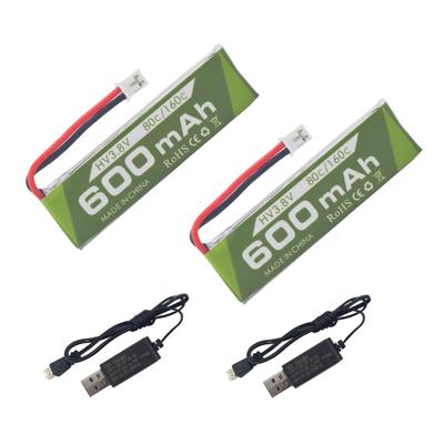 2 BUC 1S 3.8V 80C 600mAh Baterie Litiu cu Conector Plug JST PH-2.0 și Cablu de Încărcare USB pentru Drone RC Cinewhoop Tinyhawk Micro FPV Racing Car