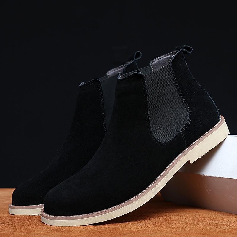 Fashion Men's Chelsea Boots Anti Slip Snow Boots Faux Suede Slip-On Round Toe Platform Warm Short Boots Size 38-47