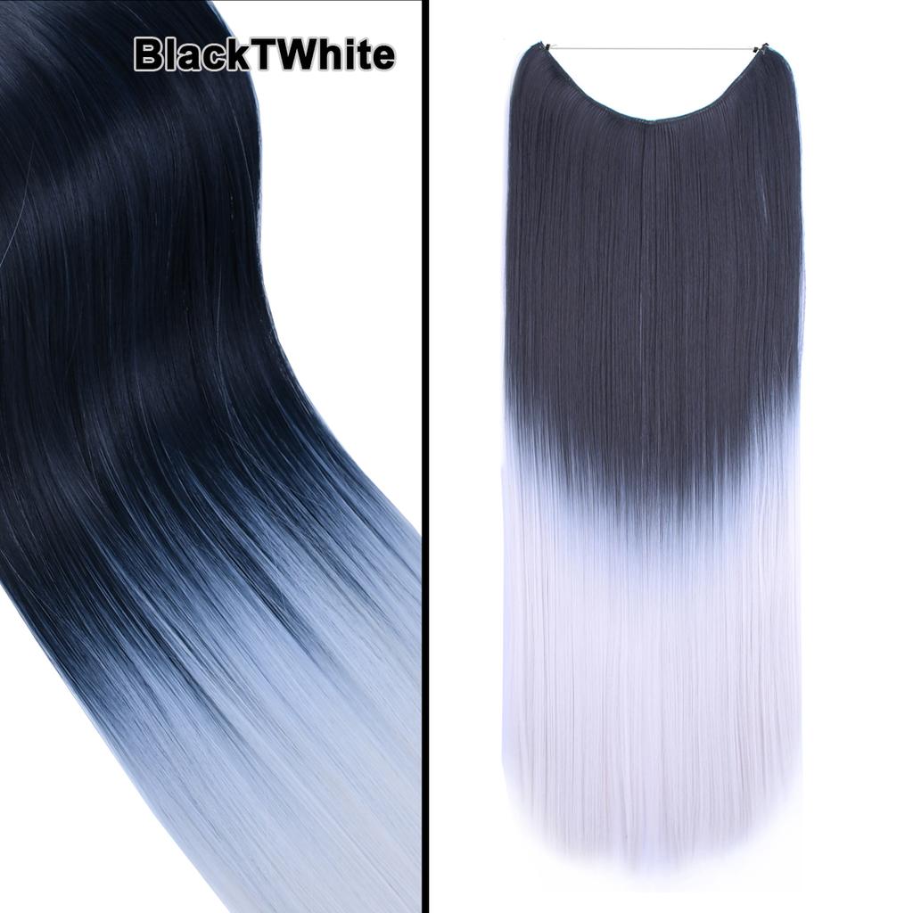 One Piece No Clips Hairpieces Ombre Color Elasticity Invisible Wire Fish Line Wavy Synthetic Hair Extension