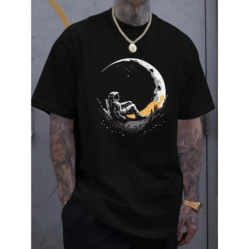 T-Shirt for Men A Comfortable Astronaut Moon 2D Print Tee for Summer Casual Wear 100% Cotton High Quality T shirts S