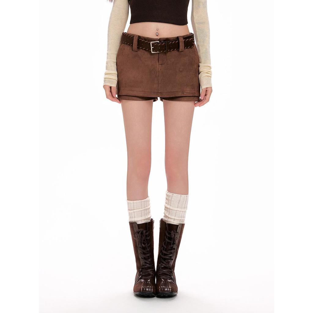 High-Waist Suede A-Line Skort for Women - Slimming, Versatile, Sexy, Autumn/Winter Style
