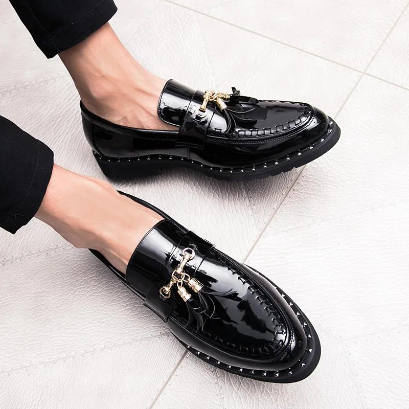 Fashion Men Leather Driving Shoes tassel Black Blue Slip On loafers spring Summer Men Leather moccasins outdoor club pary shoes men