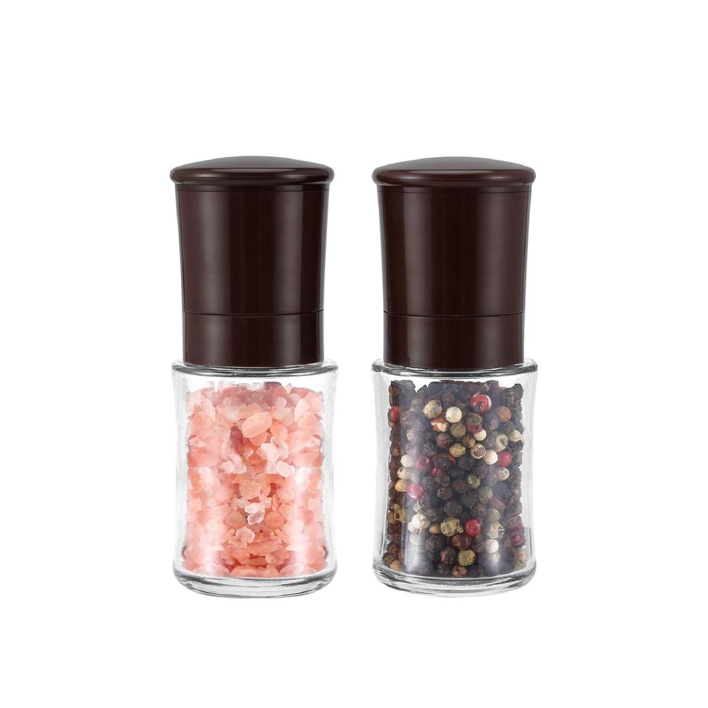 VKCHEF Pepper Manual Rock Salt Small Salt Salt and Pepper Spice Seasoning Coarseness For Easy To Set of Kitchen Gift Mill, Mill, Mill, Brown, Pepper,