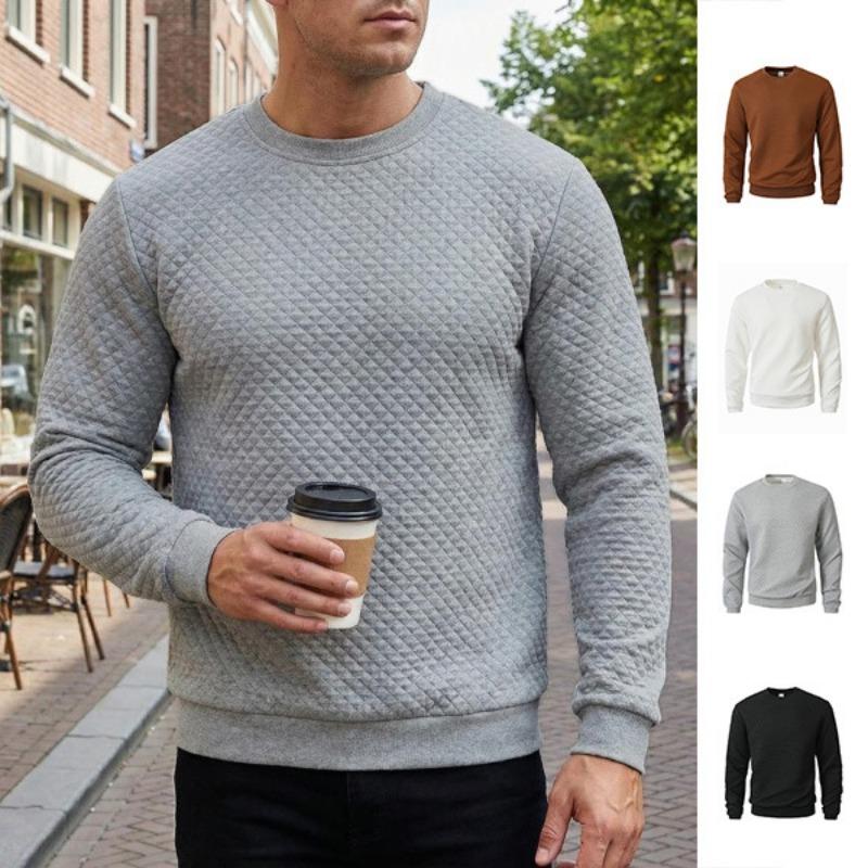 2025 Spring and Autumn Round Neck Solid Color Waffle Casual Long-sleeved Pullover Sweatshirt