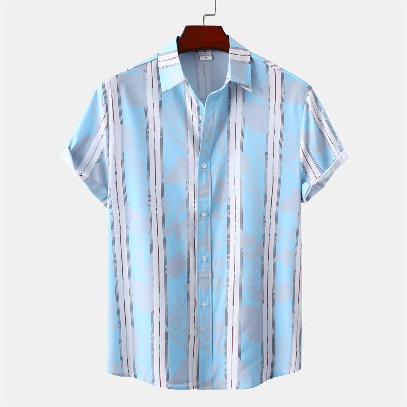 Hawaiian Shirt Men Summer Short Sleeves Tops Beach Street Lapel Blouse Male Clothes