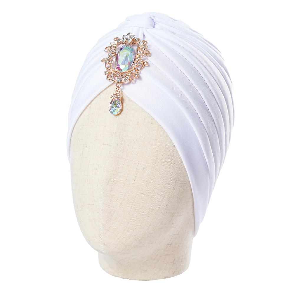 Muslim Fashion Women Elastic Alloy Drill Twist Knot Hat Chemo Cap Cancer Hat Islamic Femme Headscarf Indian Hat Headband Turban