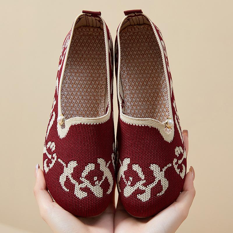 

Flats for Women Breathable Knitted Ballet Flats Slip-On Lightweight Dress Shoes Comfortable Round Toe for Work Walking Office Work Shoes for Women 35