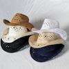 Hand-woven Hollow Western Cowboy Hats Men's and Women's Travel Jazz Top Straw Hat Cowgirl Summer Sun Protection Beach Hat Panama