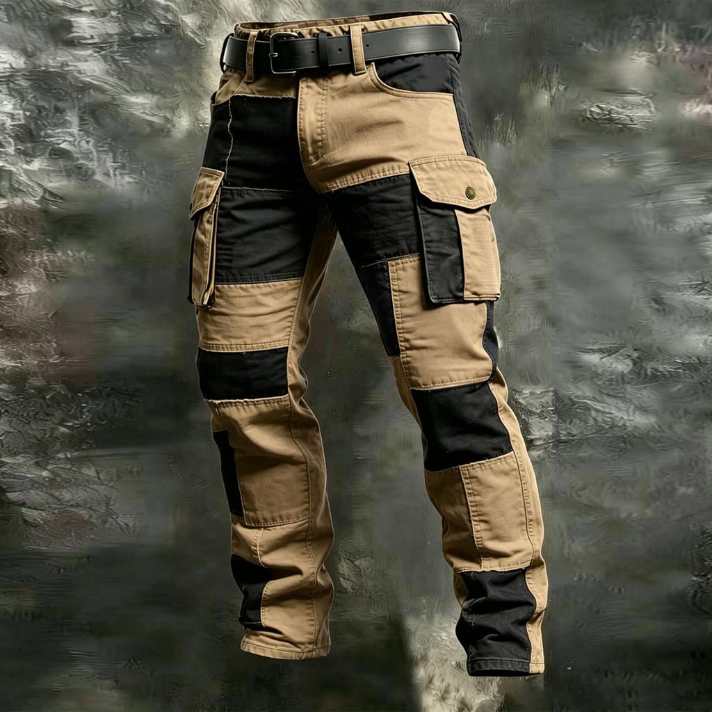 Pantaloni Cargo pentru Bărbați cu Buzunare Multiple și Design Color Block pentru Drumeții în Aer Liber Casual