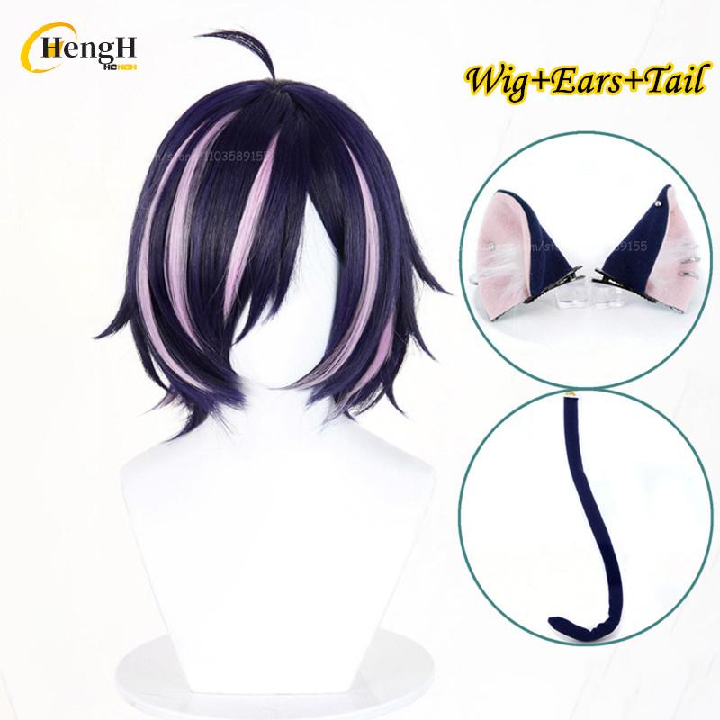 Anime Yurufuwa Hame Neko Short 35cm Mixed Color Cosplay Anime Wig Heat Resistant Synthetic Wigs Halloween + A Wig Cap