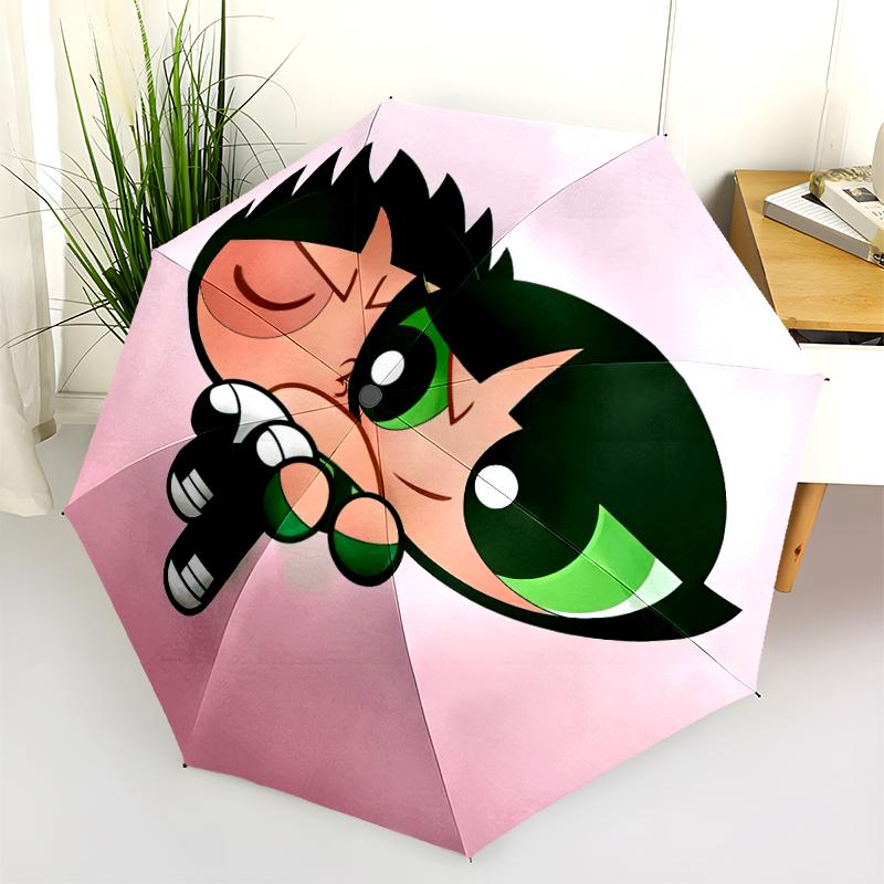 1PC The Powerpuff Girls Umbrella Portable Folding Umbrella Iron Frame Hole Bone Structure Outdoor Home Umbrella A1