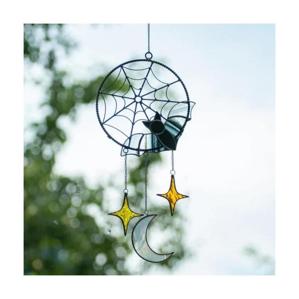 Creative Wind Chimes Home Holiday Party Decors Halloween Decorations Gothic Bat Moon Star Hanging Ornament Window Wall Pendants