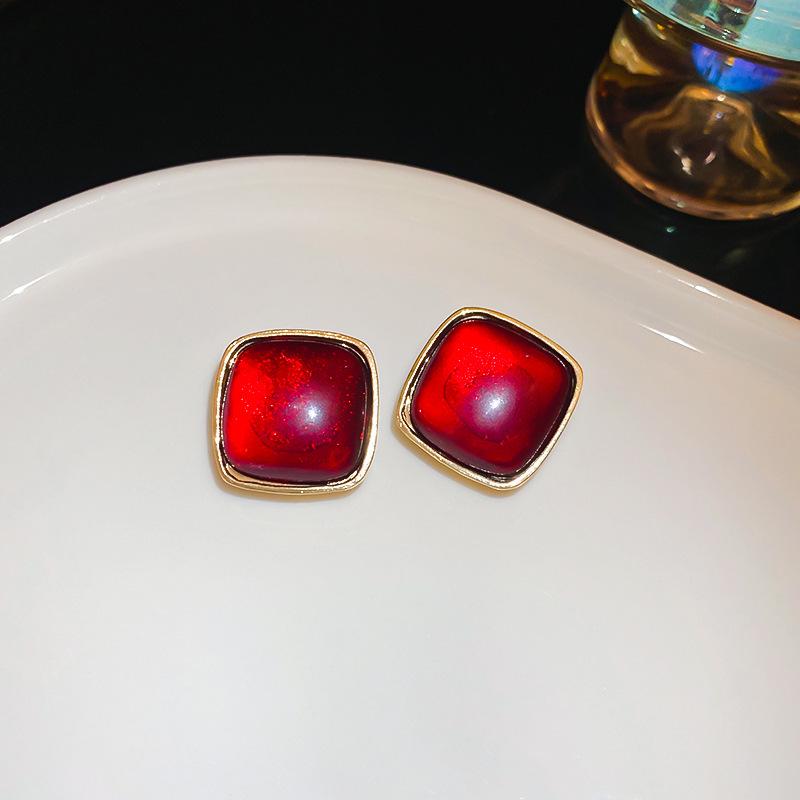 Red Drip Oil Silver Needle Round Earrings: Retro Fairy Design Fashion Ear Jewelry