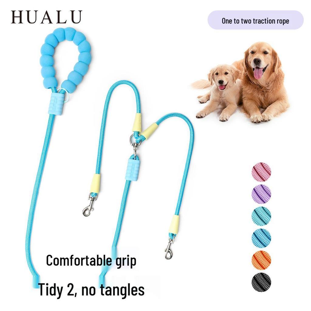 Dopamine Color Double Dog Leash for Two Puppies – Single Pull Multi-Dog Leash